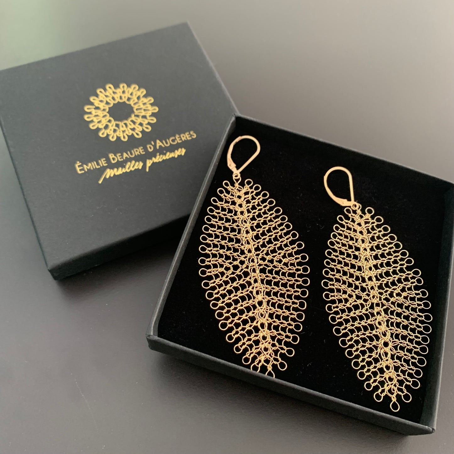 Boucles d'oreilles Feuilles Or, Grand format