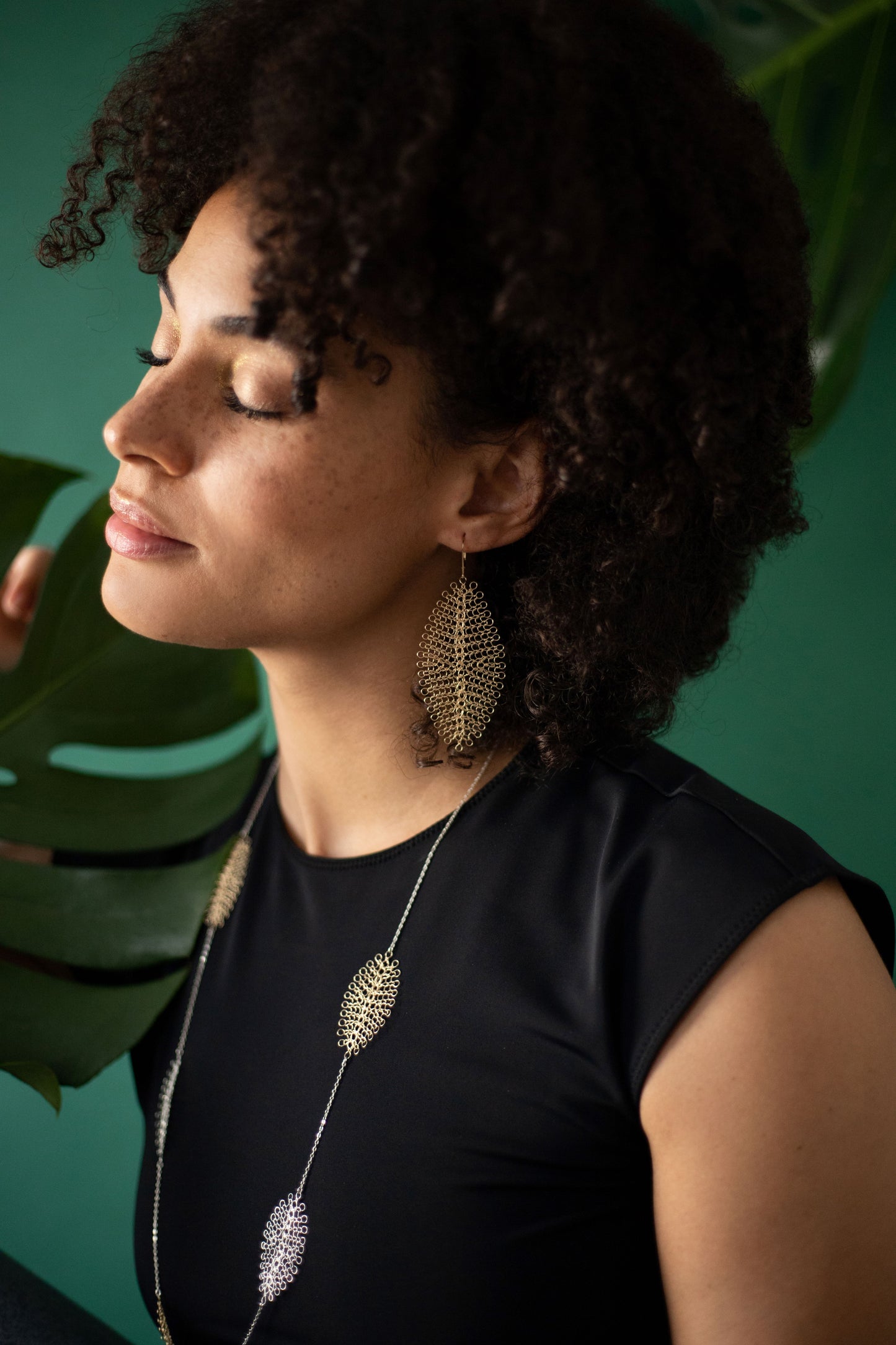 Boucles d'oreilles Feuilles Or, Grand format
