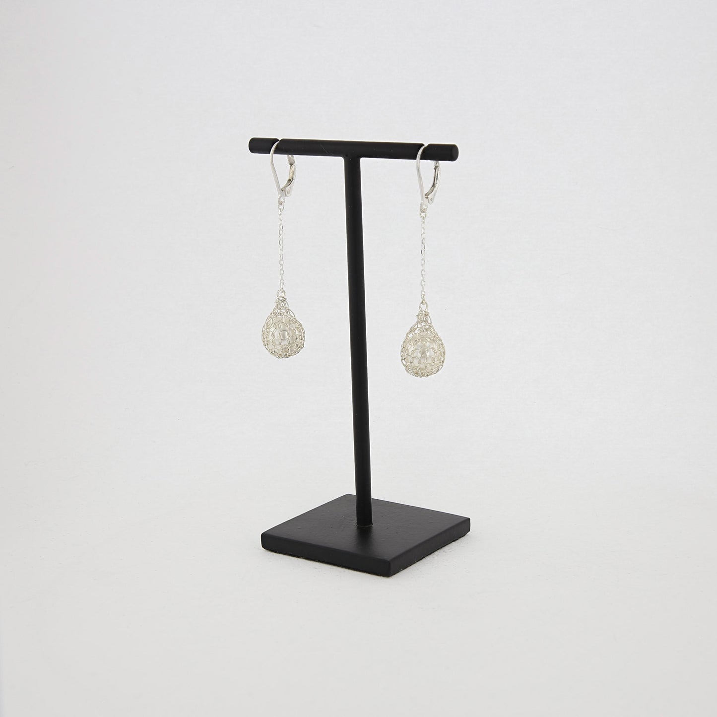 Boucles d'oreilles Gouttelettes Perle blanche et Argent