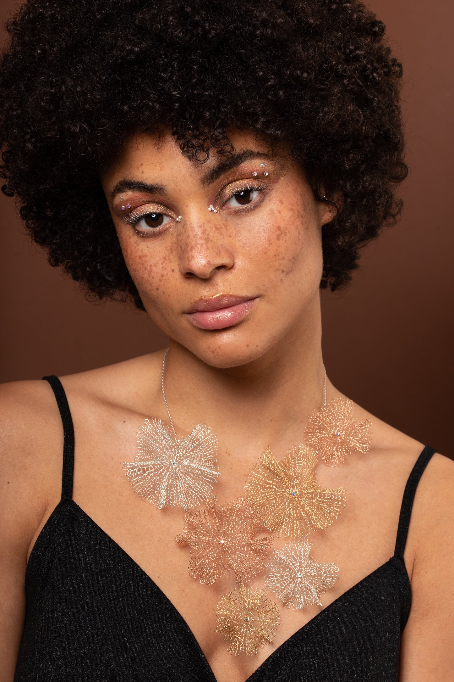 Collier Corolles Or, Or Rose et Argent