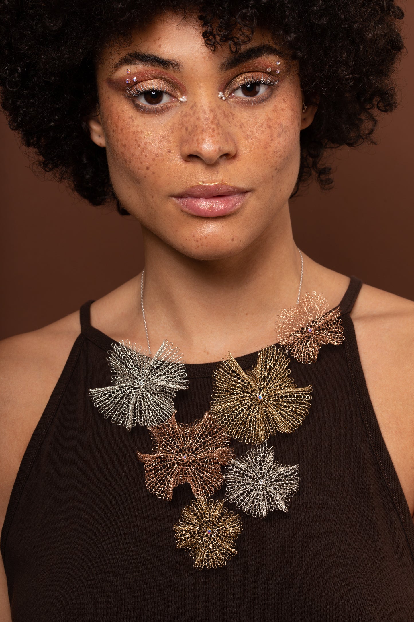 Collier Corolles Or, Or Rose et Argent