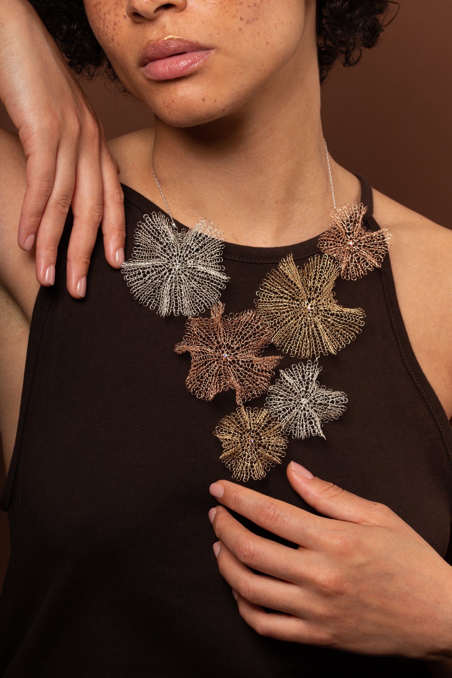 Collier Corolles Or, Or Rose et Argent