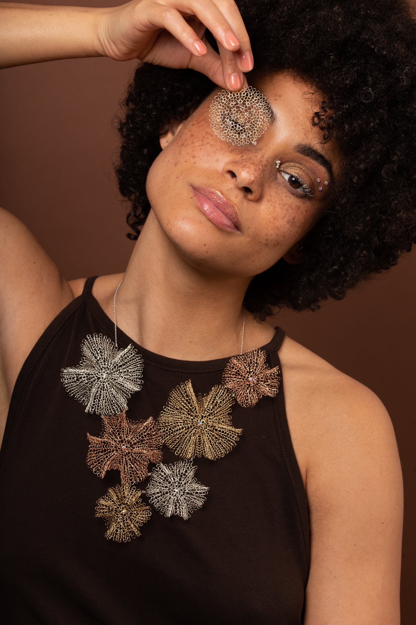 Collier Corolles Or, Or Rose et Argent