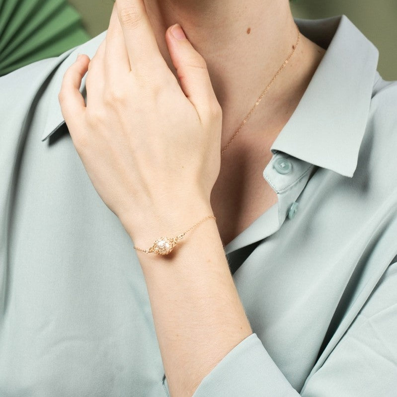 Bracelet Gouttes Perle blanche et Or Rose