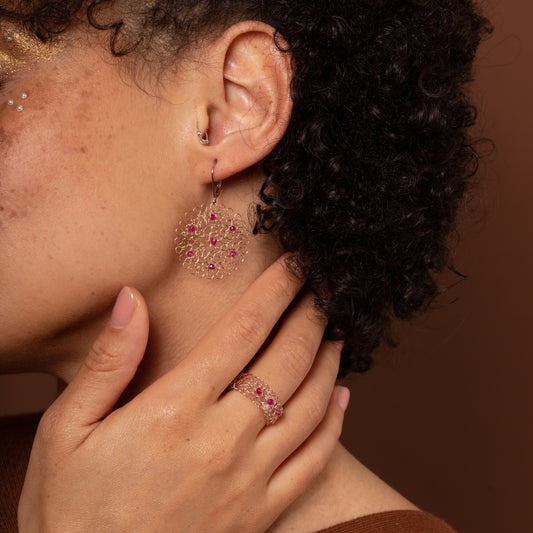 Bague Ondes Or Rose Fine et Agates roses