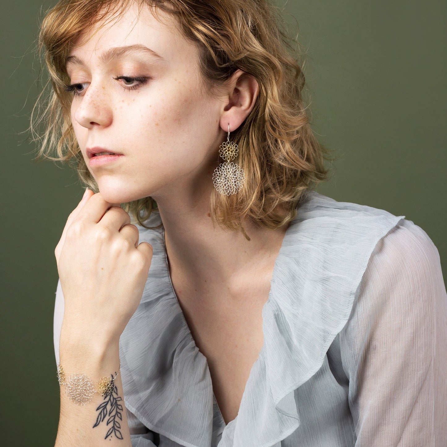 Boucles d'oreilles Rosaces Duo Argent et Or