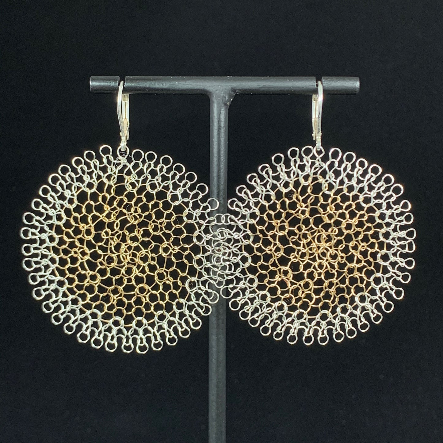 Boucles d'oreilles Rosaces Argent et Or, Grand format