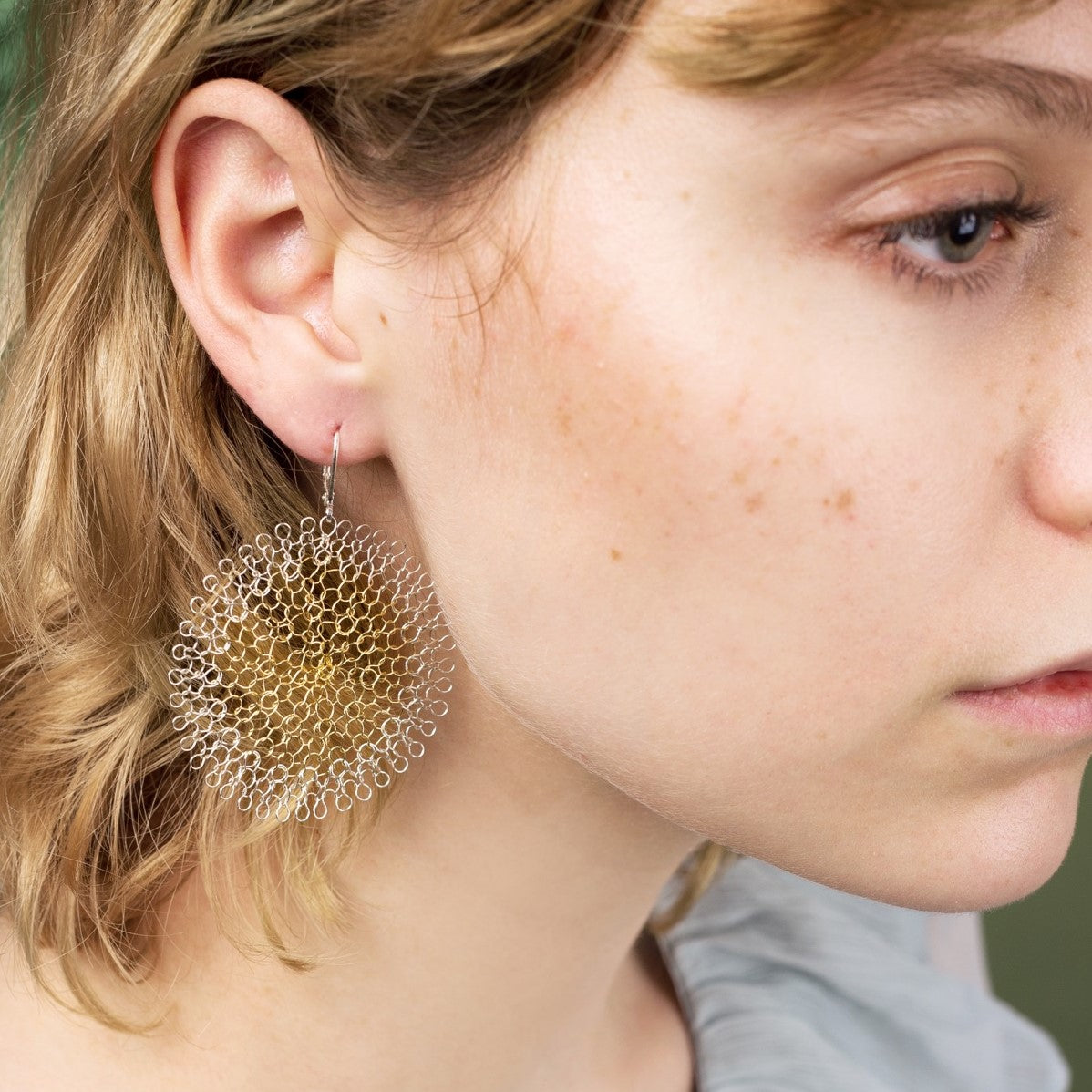 Boucles d'oreilles Rosaces Argent et Or, Grand format