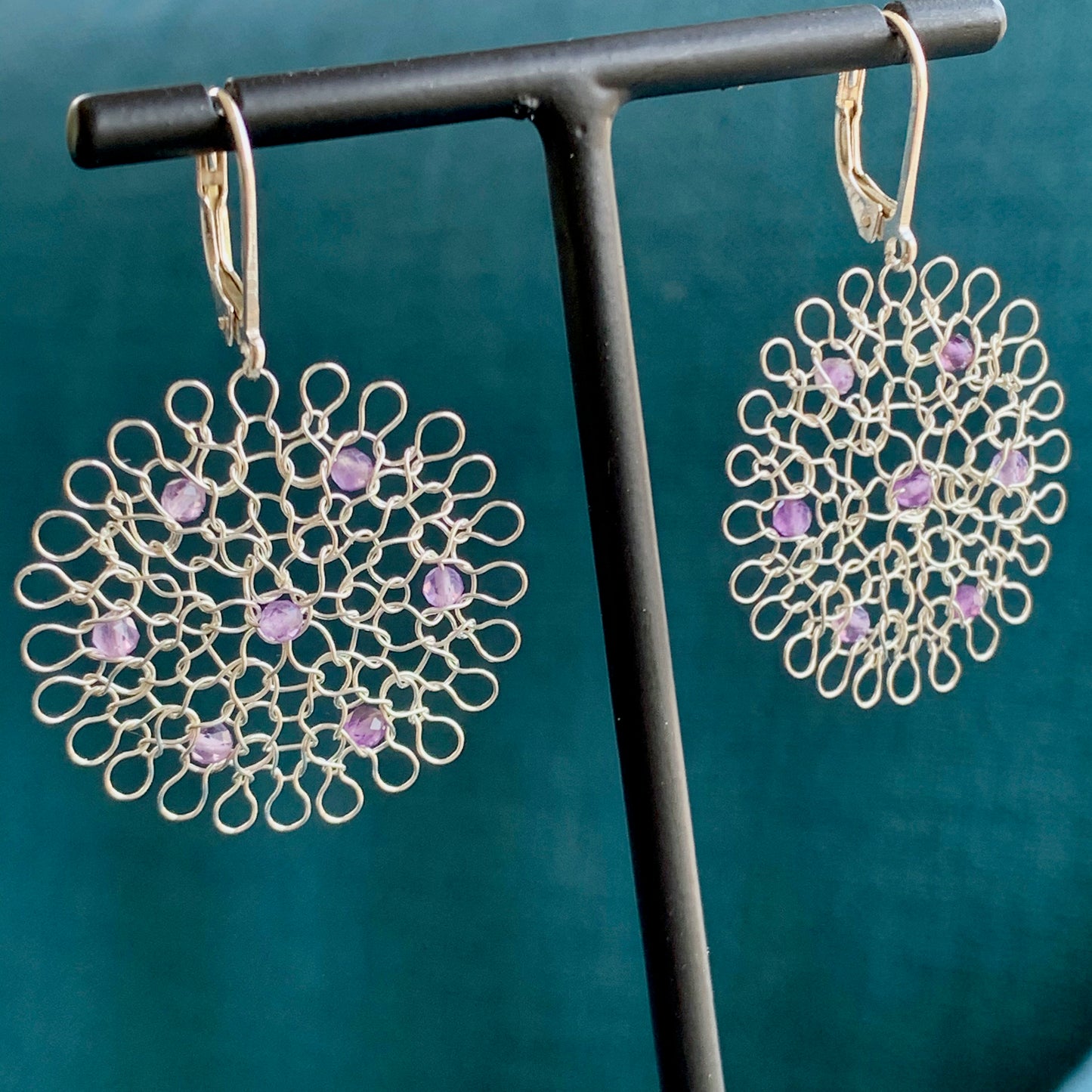 Boucles d'oreilles Rosaces Argent et Améthystes