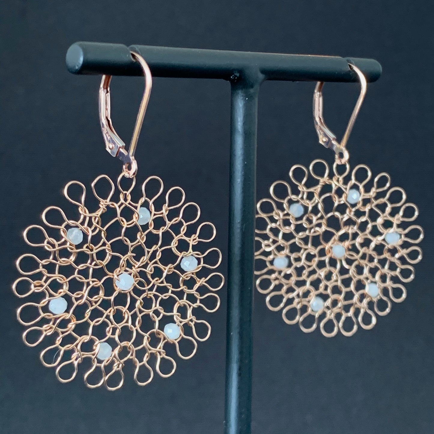 Boucles d'oreilles Rosaces Or Rose et Pierres de Lune