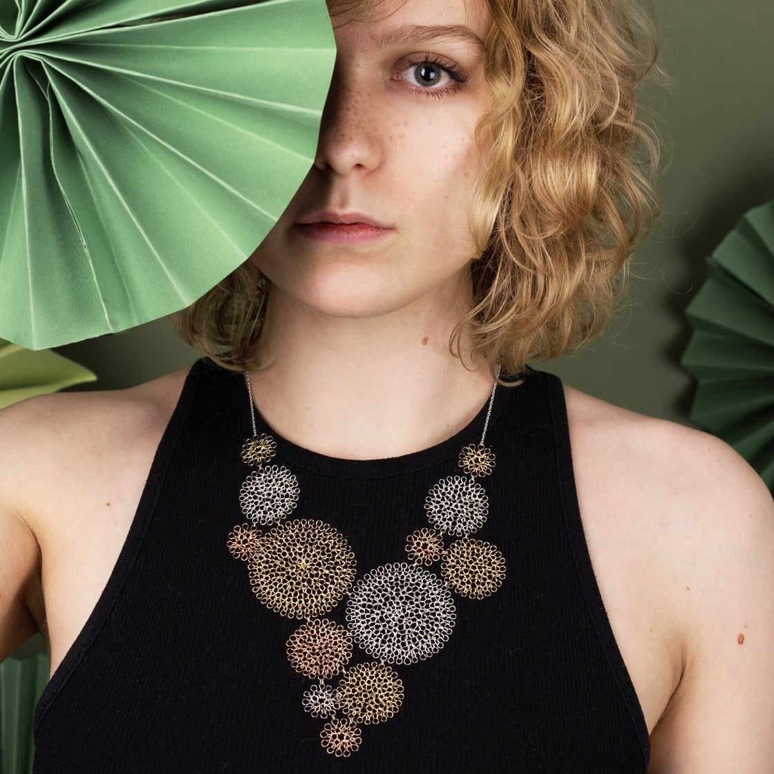 Collier Rosaces Bouquet Final Or, Or Rose et Argent