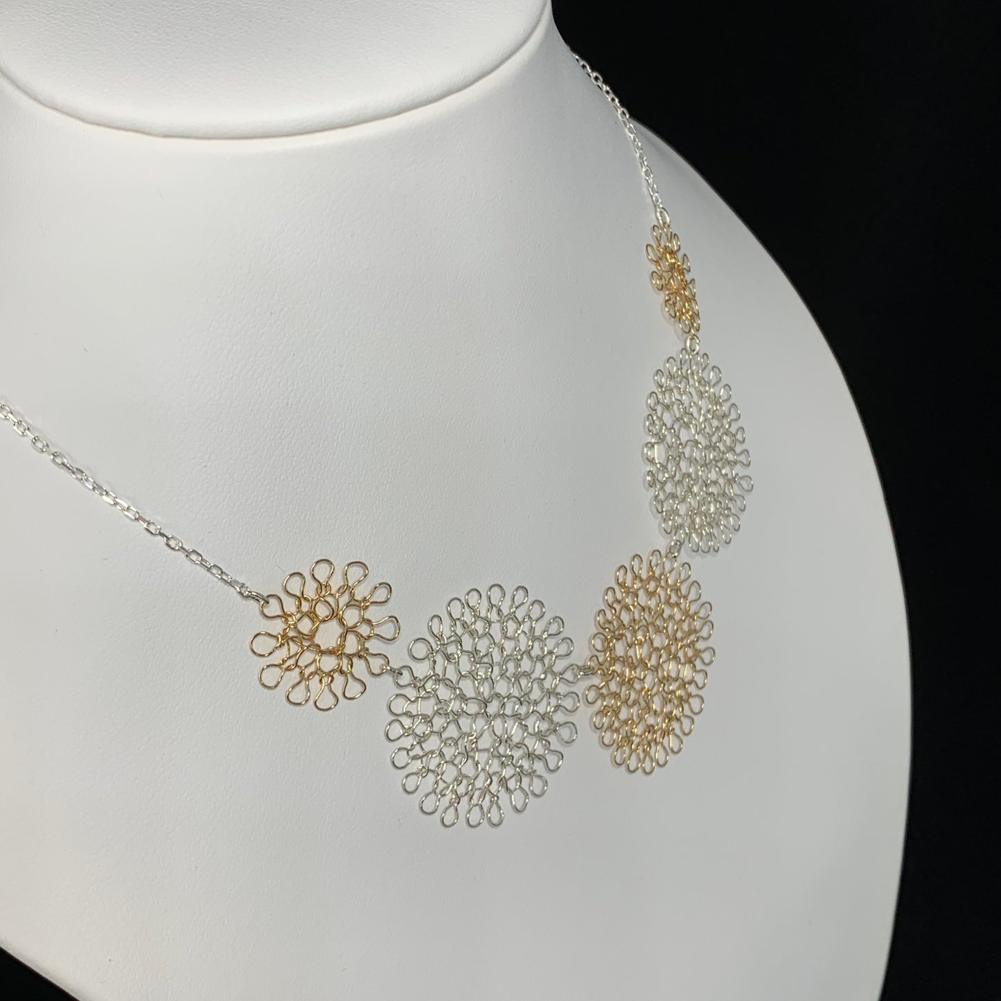 Collier Rosaces Penta Argent et Or