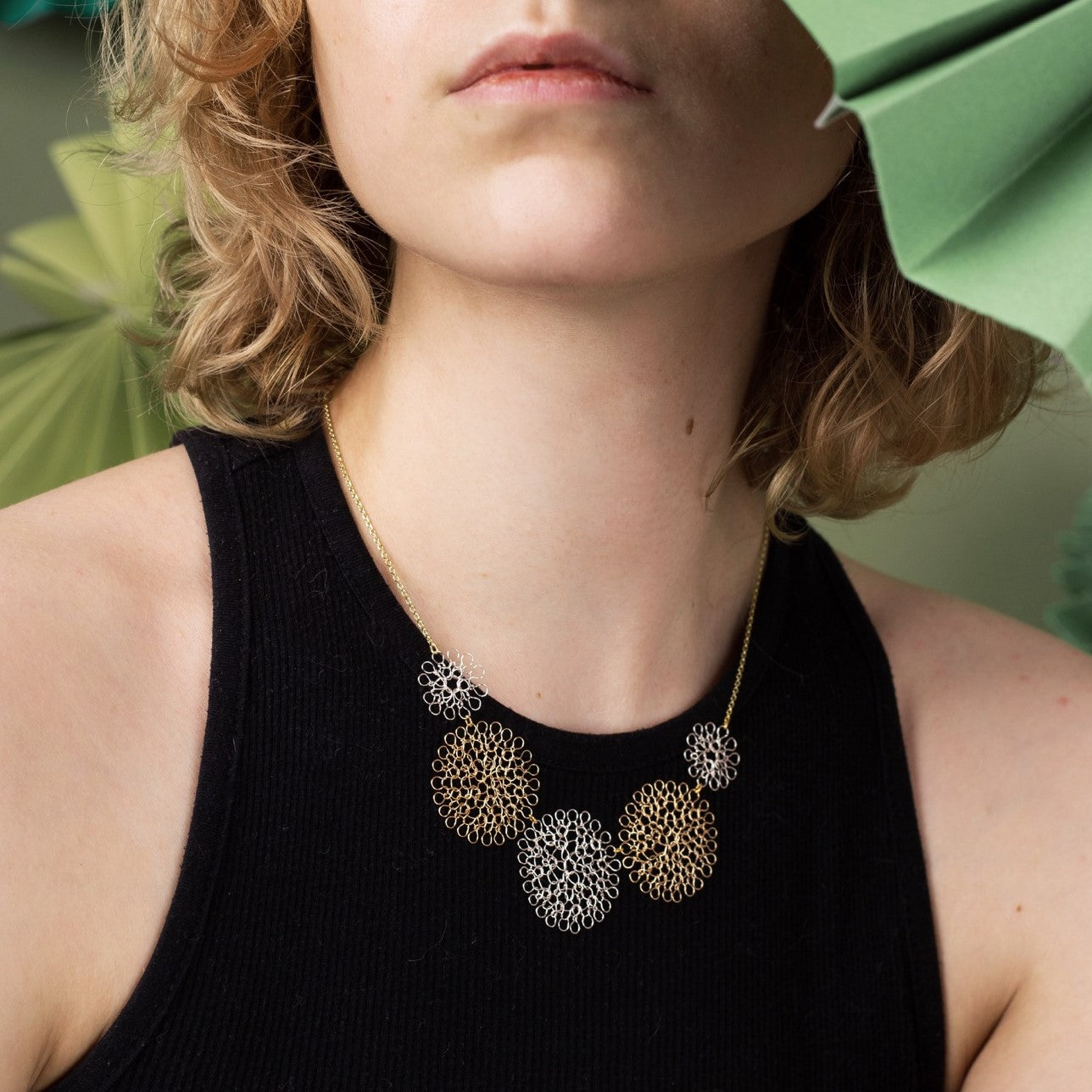 Collier Rosaces Penta Or et Argent