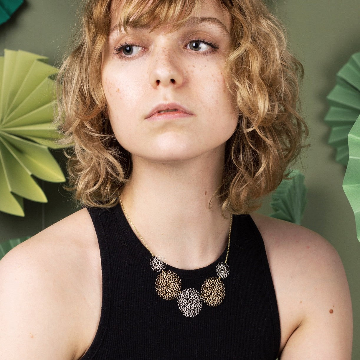 Collier Rosaces Penta Or et Argent