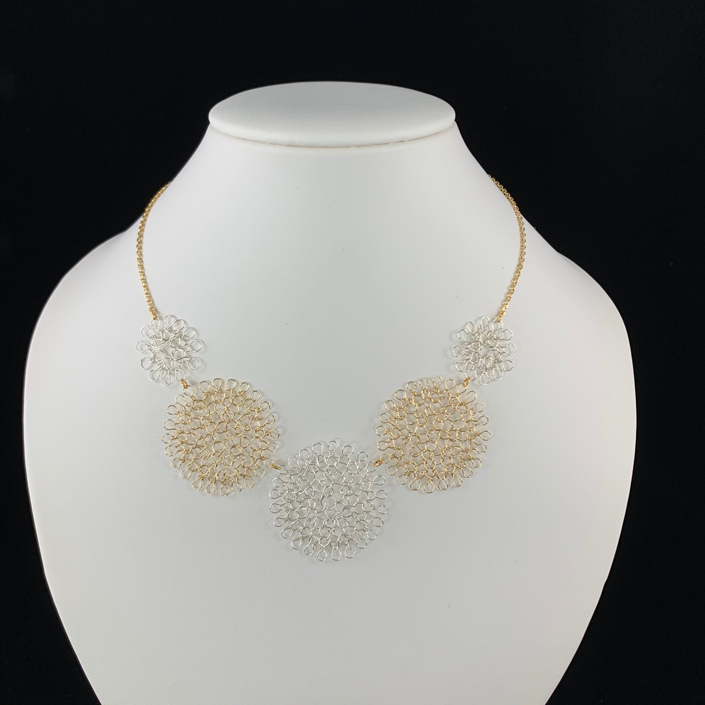 Collier Rosaces Penta Or et Argent